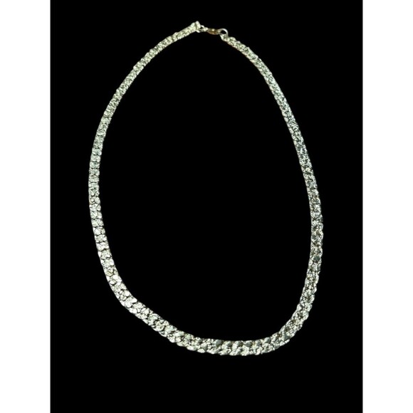 Vintage Gold Tone Flat Nugget Textured Chain Necklace Classic Reversible 18” - Picture 1 of 5